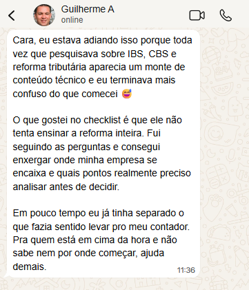 Depoimento de Guilherme A. sobre o Checklist Fácil da Reforma Tributária