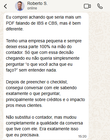 Depoimento de Roberto S. sobre o Checklist Fácil da Reforma Tributária